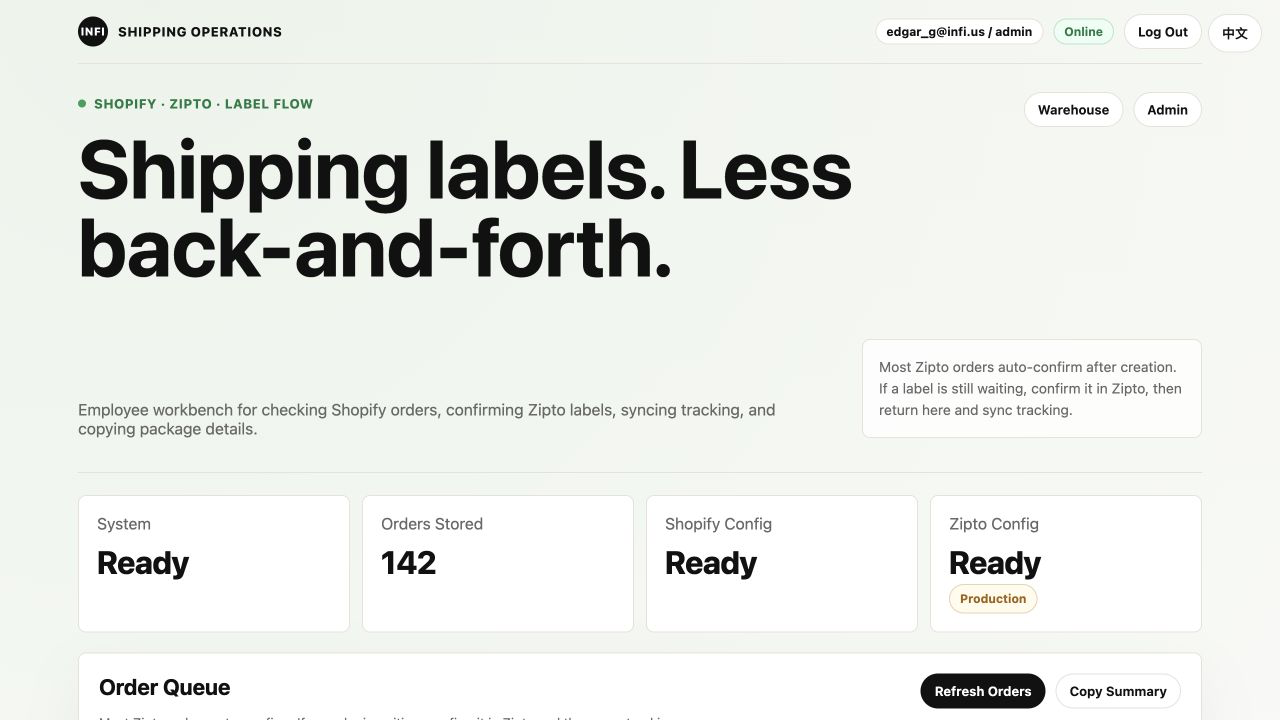 Order Queue with Refresh Orders button